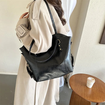 Qfdian Women Tote Bag New Fashion Retro Commuter Bags Large Capacity Crossbody Bag Student Book Shopping Shoulder Bag